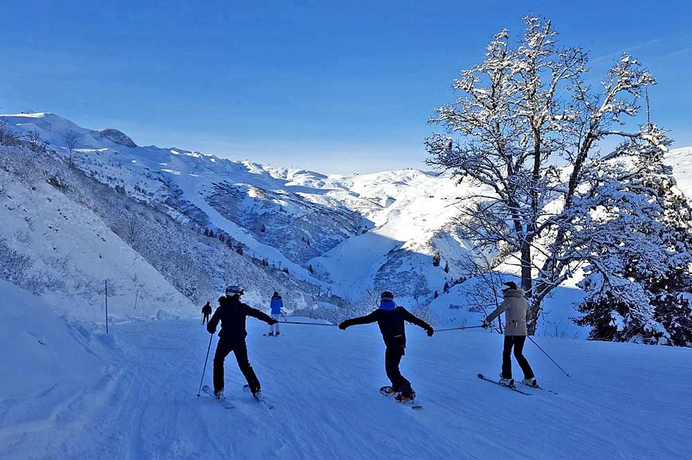 Skifahrer in Les Contamines Montjoie