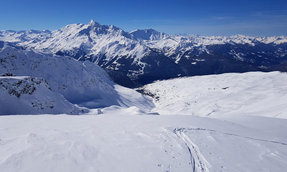 Ausblick vom Gebiet Mont Valaisan im Skigebiet La Rosière