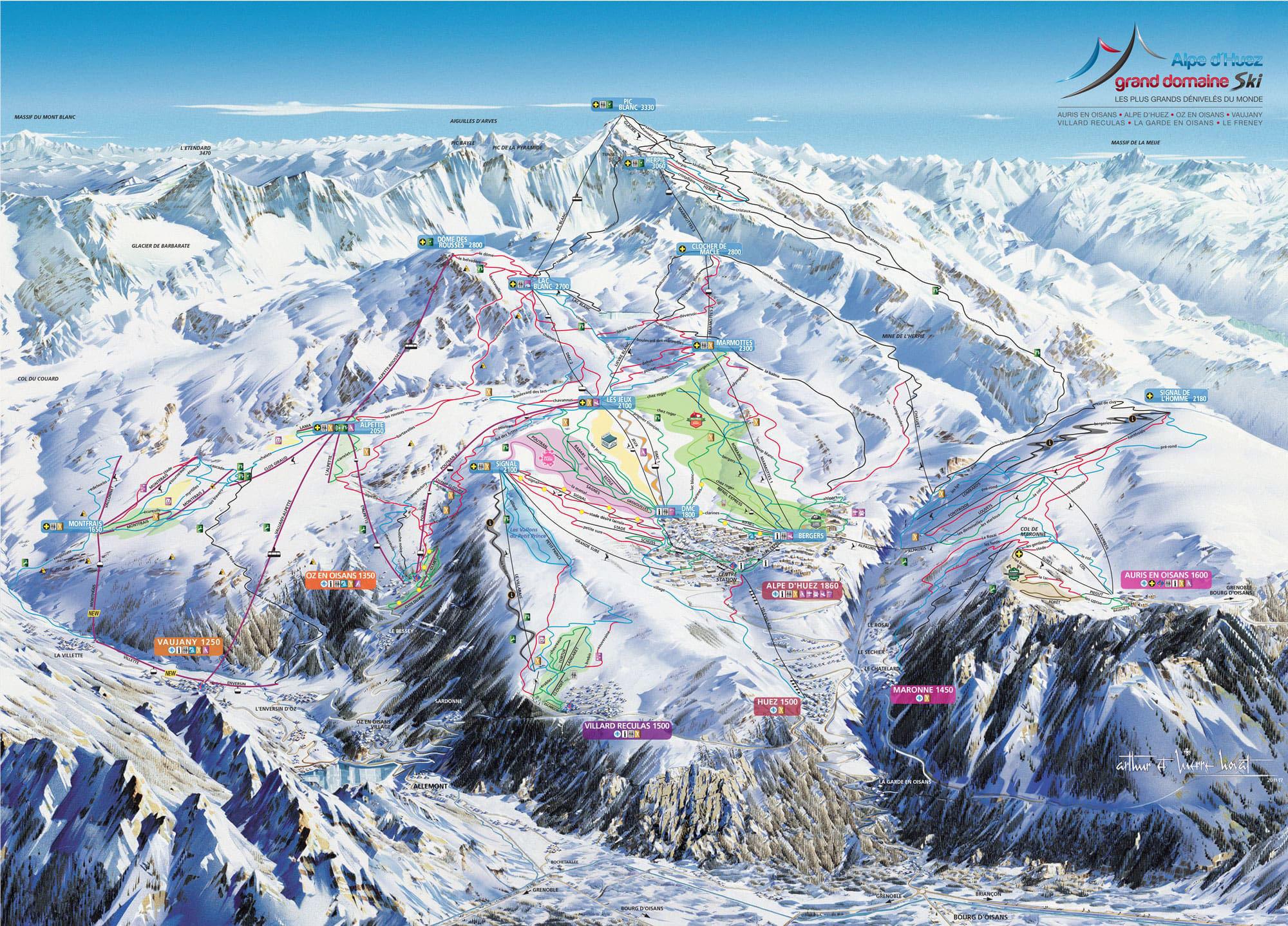 Pistenplan Grand Domaine Ski Alpe d'Huez