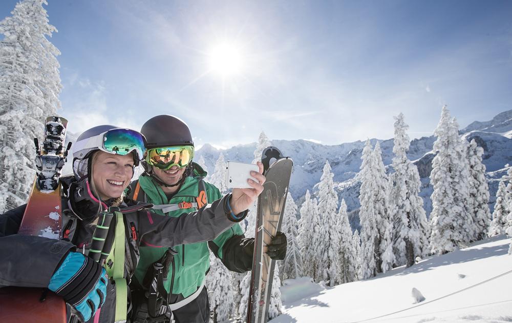 Skifahrer-Selfie in Garmisch