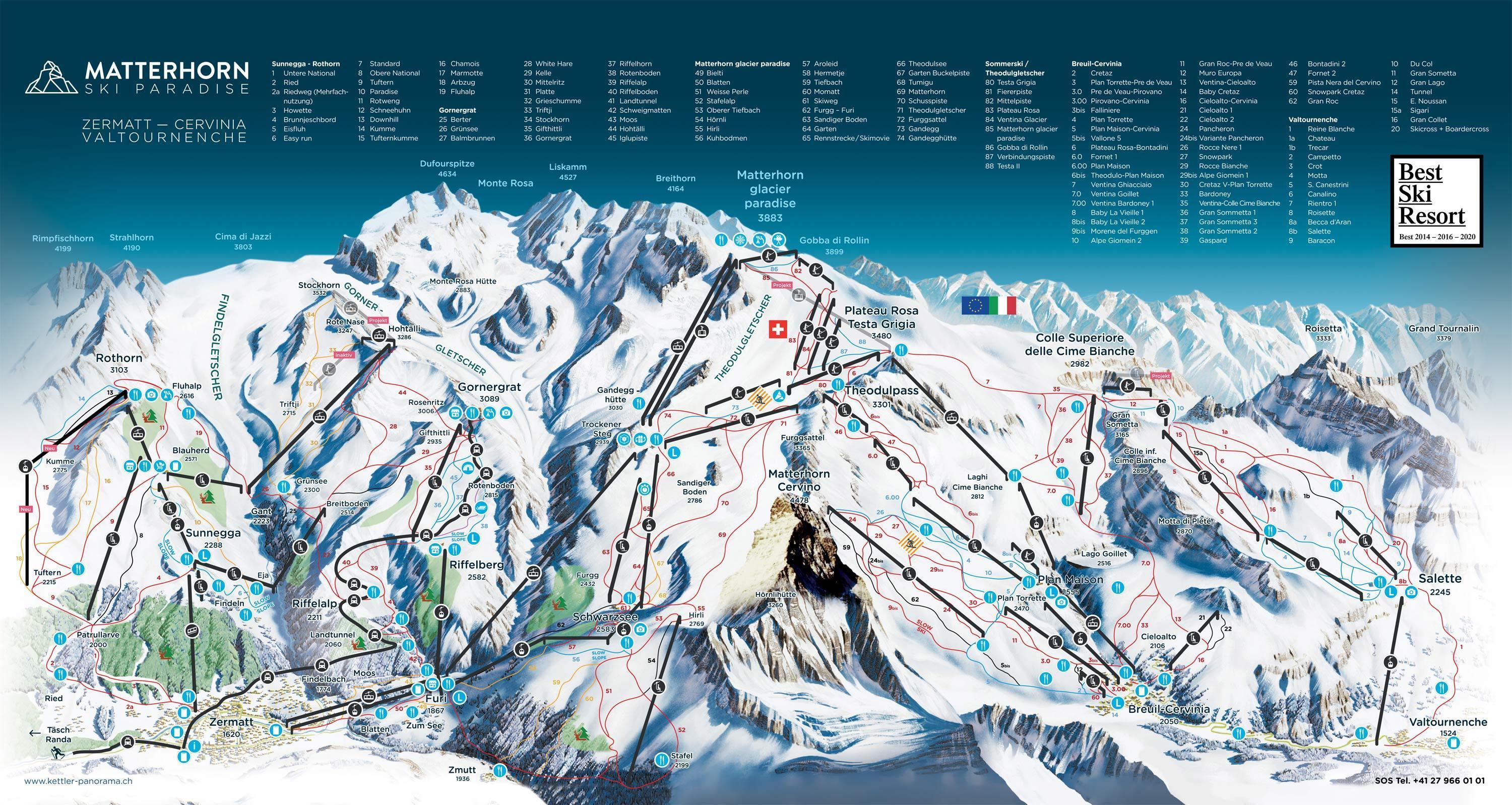 Pistenplan Cervinia - Cervino Ski Paradise - Zermatt