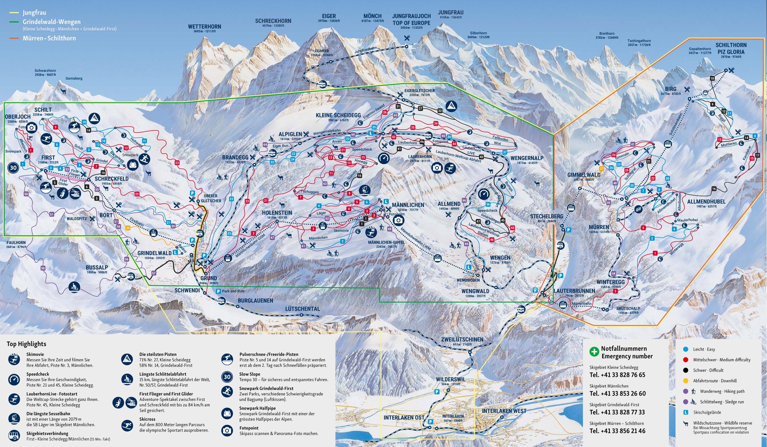 Pistenplan Jungfrau Ski Region