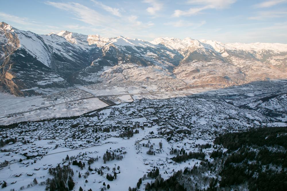 Blick aufs winterliche Tal von Nendaz