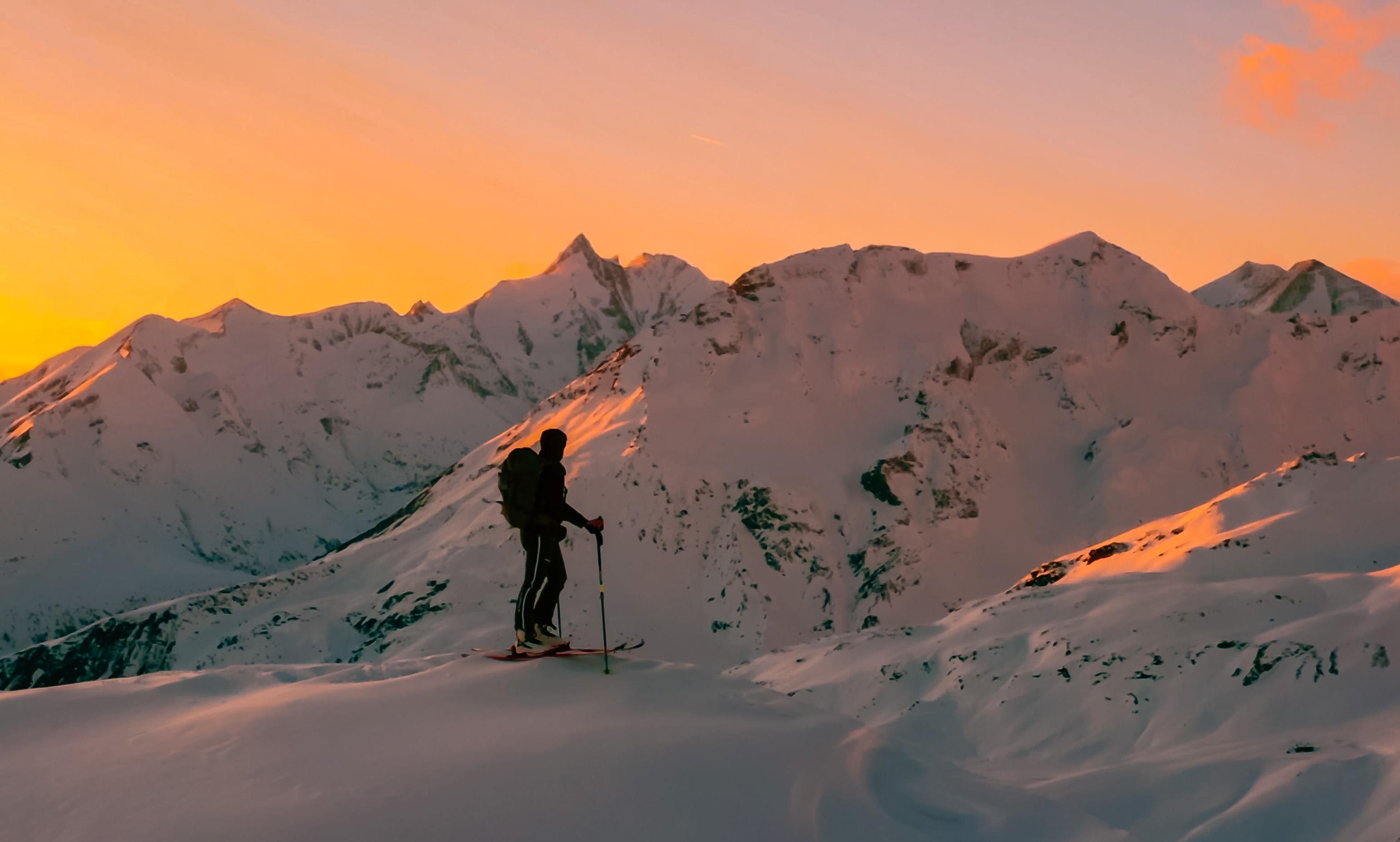 Sonnenuntergang im Skigebiet Heiligenblut