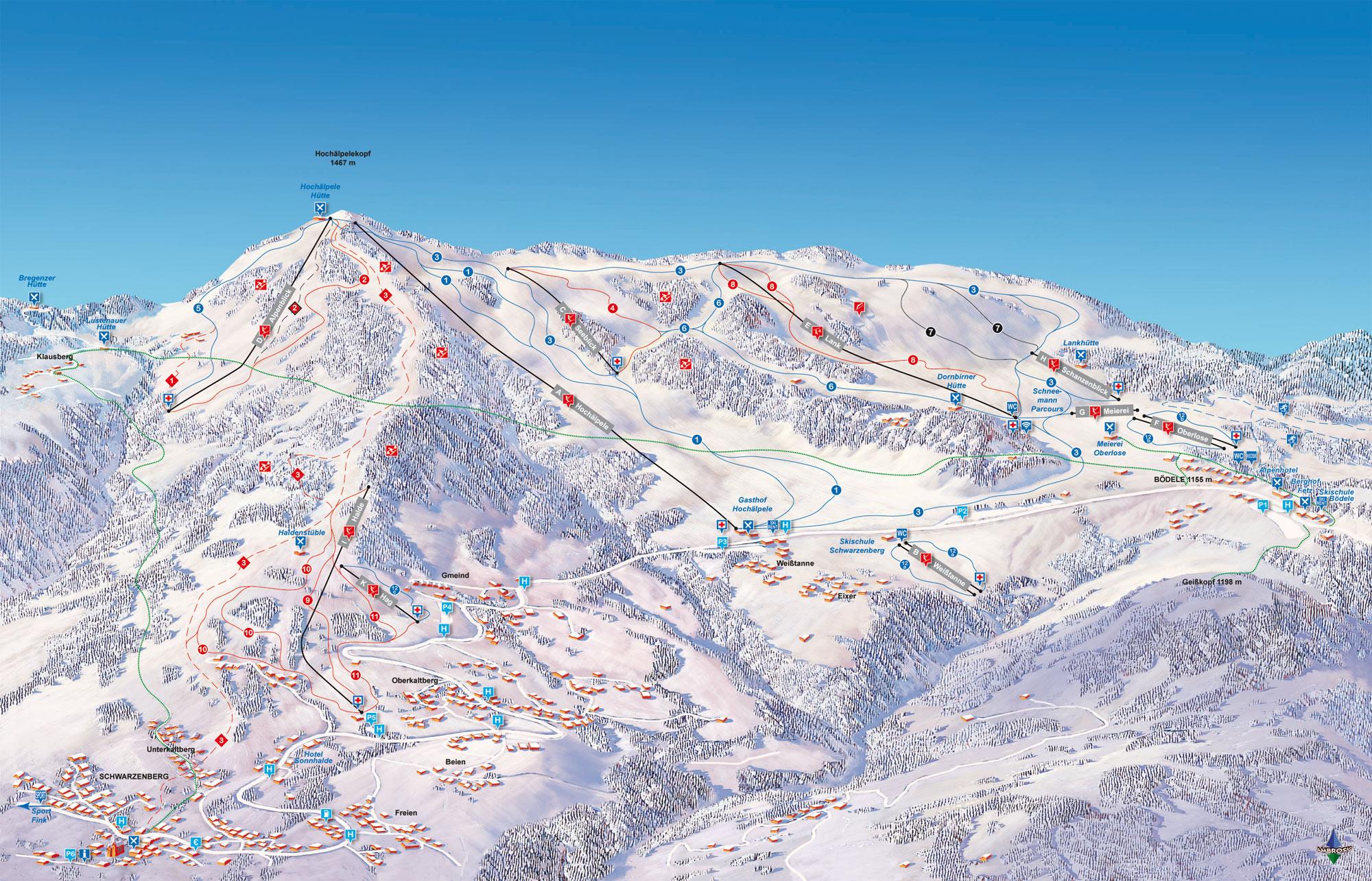 Pistenplan Skiregion Bödele