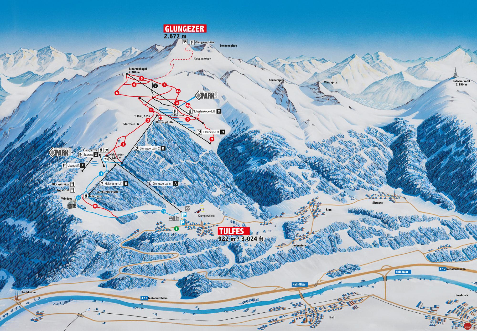 Pistenpanorama Skigebiet Glungezer