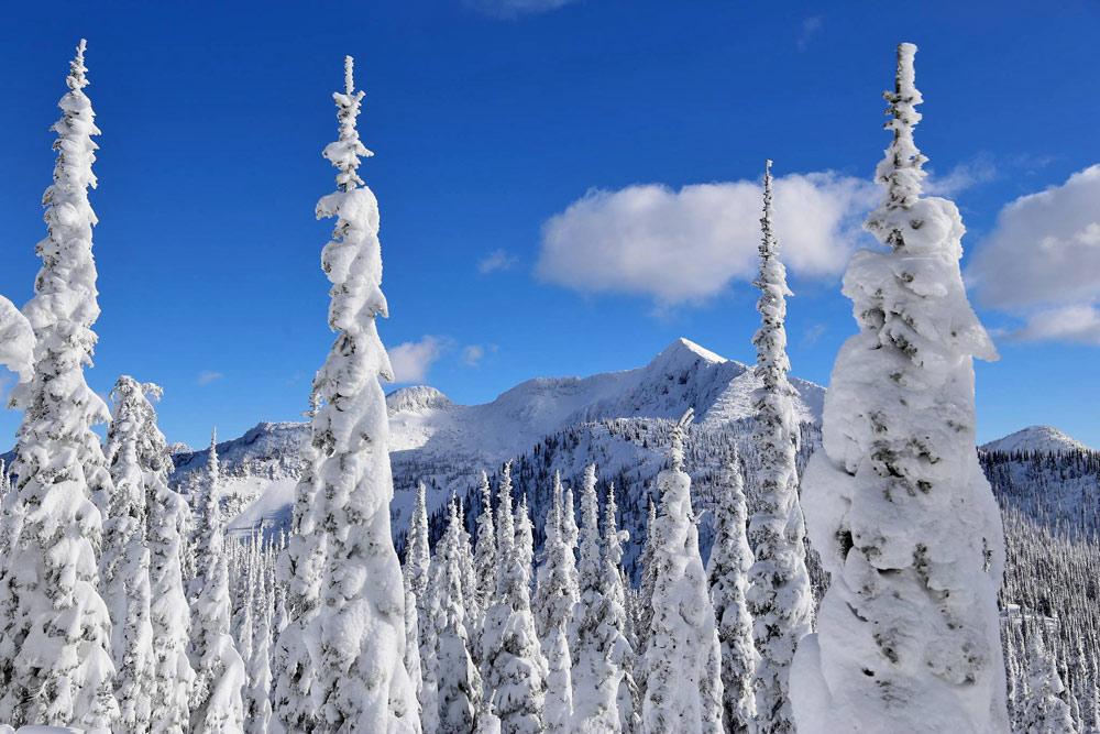 Verschneite Berge im Whitewater Ski Resort
