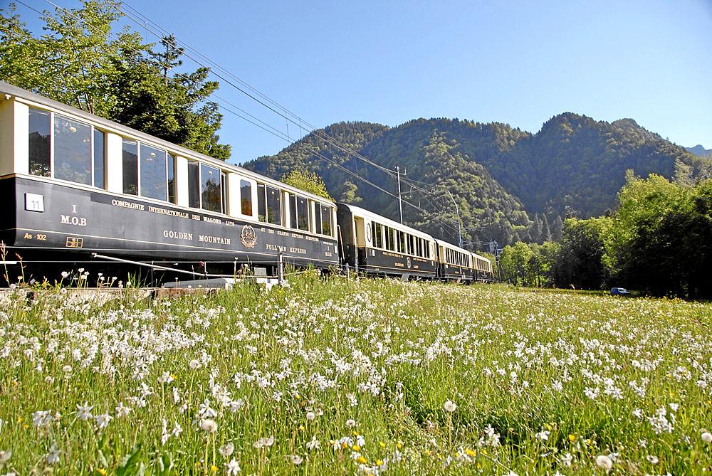 Der GoldenPass-Zug auf der Strecke zwischen Montreux und Zweisimmen