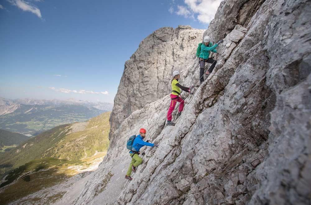 Kletterer am Klettersteig Gauablickhöhle